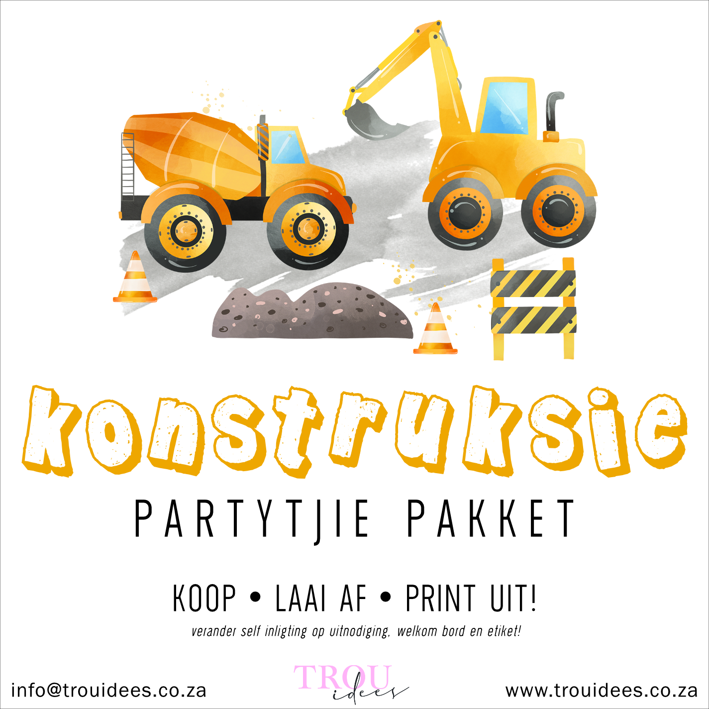 Construction Children's Party Stationery